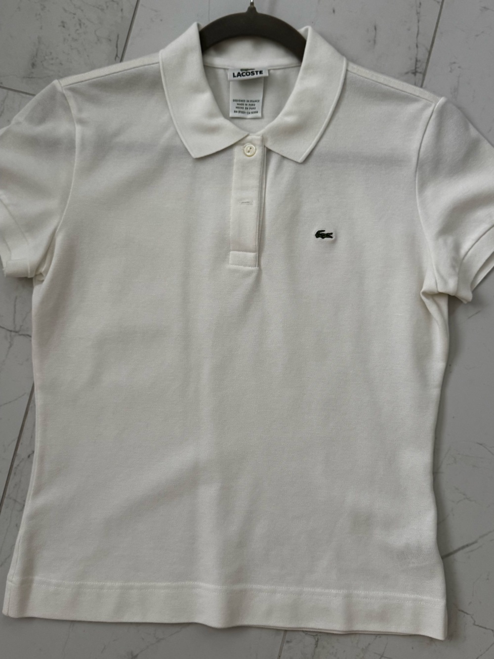 Lacoste Devanlay Vintage Women White Piqué Polo Top. Size 42